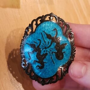 Vtg Sterling Siam Blue Brooch